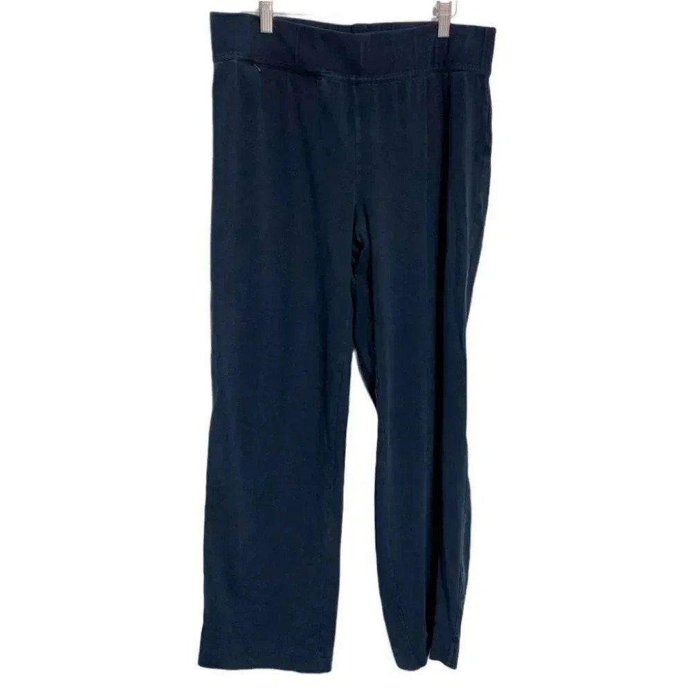 Lands' End Starfish Knit Pants Medium 10-12 Navy‎ Blue Straight Leg Stretch